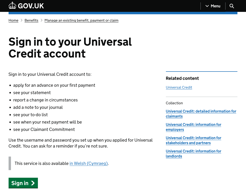 A screenshot showing an example of a simple start page from the coronavirus shielding support service. The page includes a heading, text to explain who can use the service, and a start button labelled 'Register or update your details'.